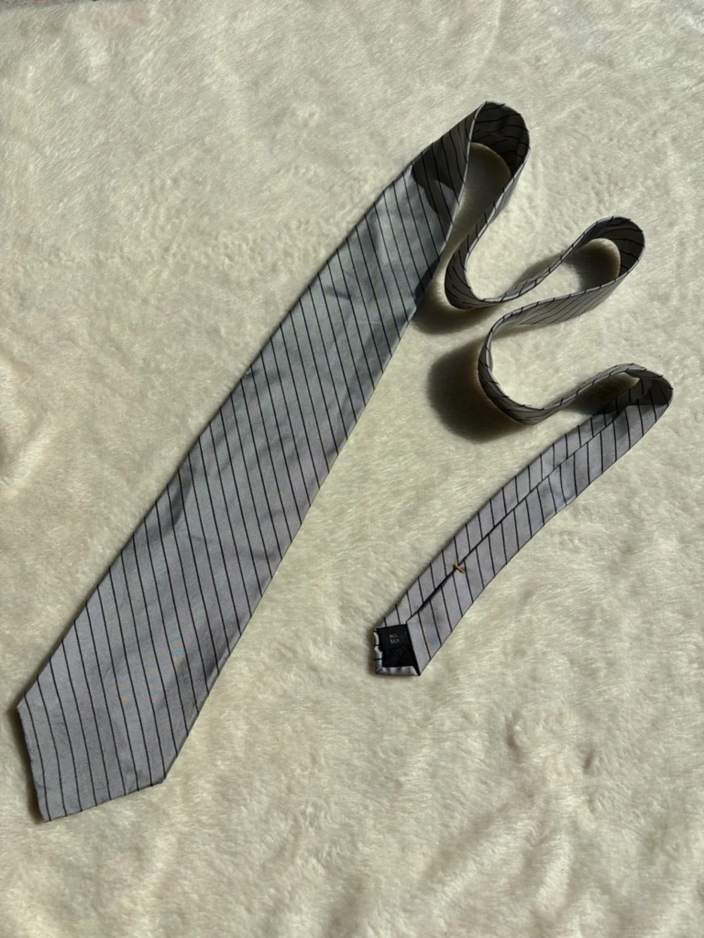 Innocenti Oro by Tom James‎ Men's Striped Silk Tie Gray Black Woven Classic Size